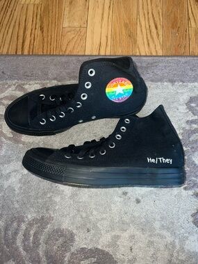 Converse Unisex Black High Top Sneakers with Rainbow All-Star Patch